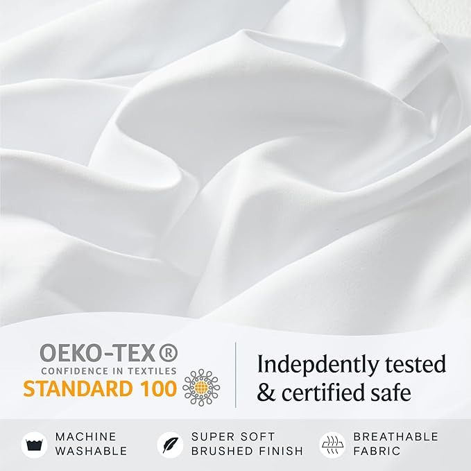 LuxClub 4 PC Queen Sheet Set, Bed Sheets Queen Size, Deep Pockets Wrinkle Free Cooling Bed Sheets Machine Washable Hotel Bedding Silky Soft - White Queen