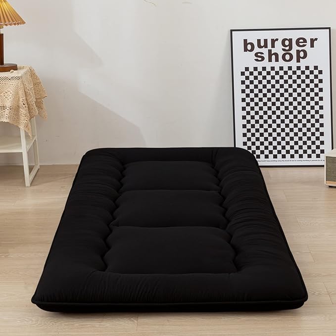 MAXYOYO Cot Japanese Floor Futon Mattress, Single Size Tatami Mat Sleeping Pad Foldable Roll Up Boys Girls Narrow Mattress Kids Lounger Pillow Bed