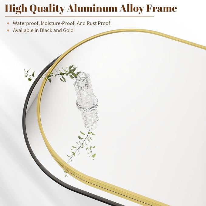 BEAUTYPEAK 20"x30" Arch Bathroom Mirror, Wall Mounted Vanity Metal Frame Mirror for Bedroom, Entryway, Living Room, Black