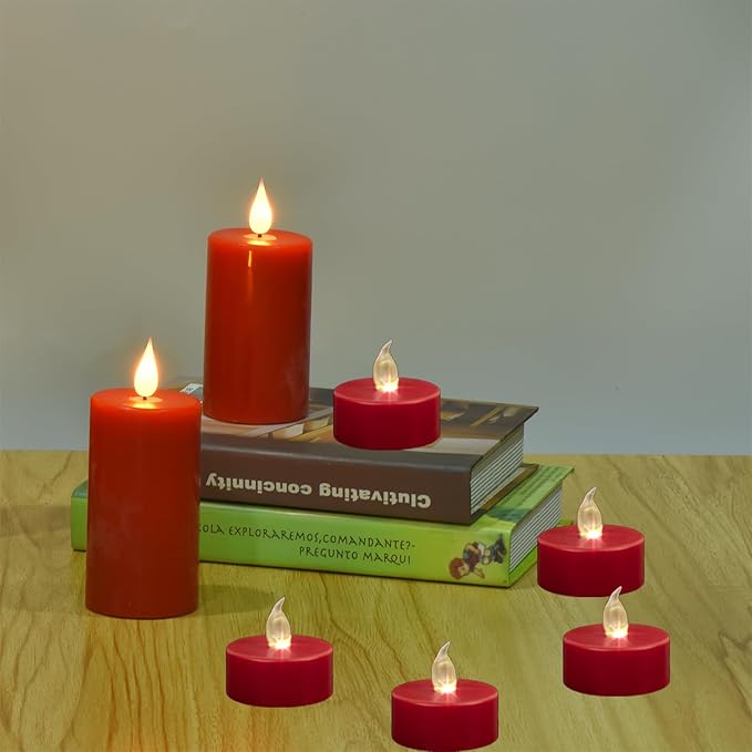 Tea Light Candles with Remote Control,Flickering Flameless LED Candle,Long Lasting 400+Hours,Battery Operated with Timer for Home Decoration Seasonal &Festival Celebration(12pcs Red)