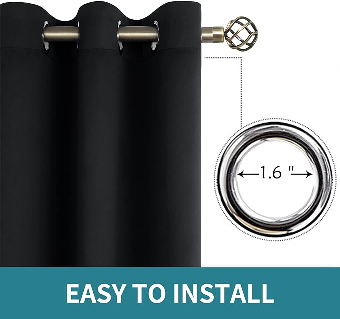 BGment Blackout Curtains for Bedroom - Grommet Thermal Insulated Room Darkening Curtains for Living Room, Set of 2 Panels (38 x 63 Inch, Black)