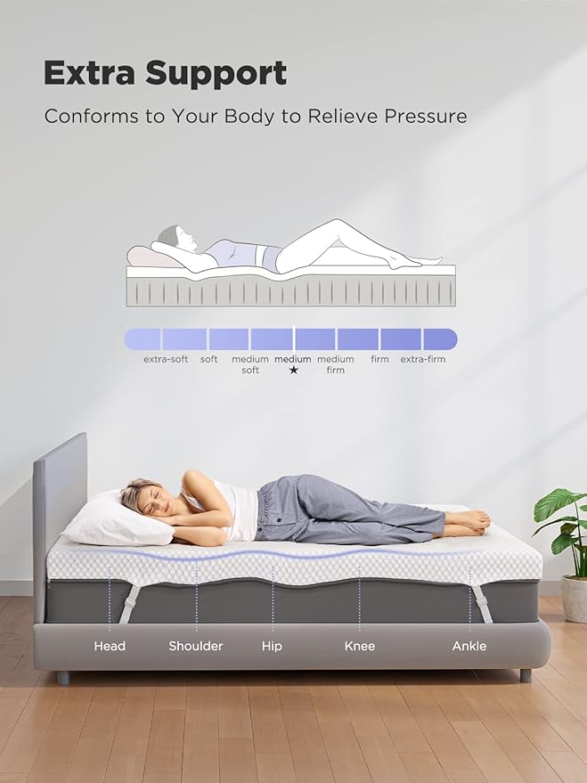 PERLECARE 4 Inch Gel Memory Foam Mattress Topper, Queen, Premium Soft, Removable & Washable, CertiPUR-US Certified