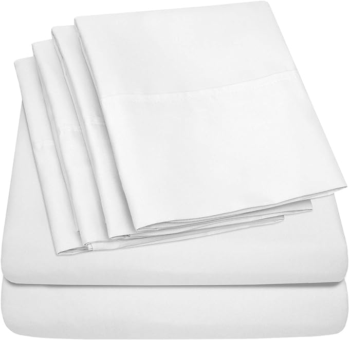 Full Size Bed Sheets - 6 Piece 1500 Supreme Collection Fine Brushed Microfiber Deep Pocket Full Sheet Set Bedding - 2 Extra Pillow Cases, Great Value, Full, White