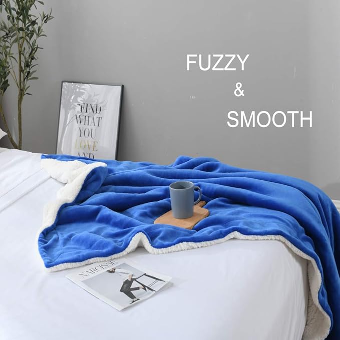 NANPIPER Flannel Blanket Reversible Sherpa Throw Blanket Super Soft Fuzzy Plush Fleece for Bed/Couch Lightweight(50"x60",Princess Blue)