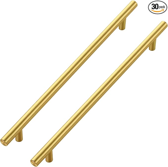 JOY DECOR 30 Pack Cabinet Handles, Gold Cabinet Pulls, 10 in Hole Center Kitchen Cabinet Handles, Stainless Steel T Bar Handles for Dresser Drawers