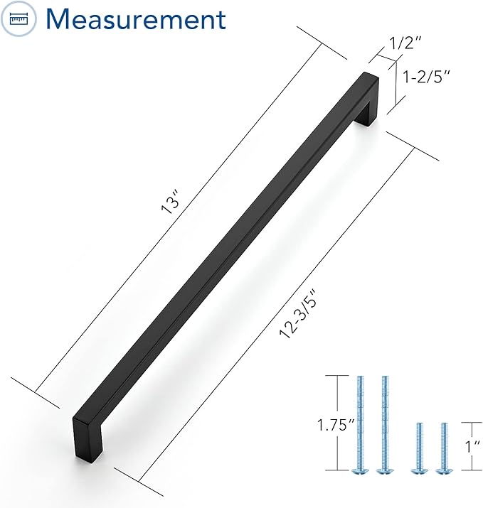 Ravinte 3 Pack Black Cabinet Pulls 12-3/5 Inch Square Kitchen Cabinet Handles Matte Black Kitchen Hardware for Drawer Pulls Drawer Handles Come with Screwdriver