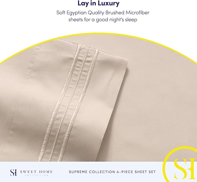 California King Sheet Sets - Breathable Luxury Sheets with Full Elastic & Secure Corner Straps Built In - 1800 Supreme Collection Cal King Deep Pocket Bedding Set, Sheet Set, California King, Beige