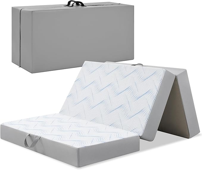 Foldable Mattress Full 4 inch -Portable White Memory Foam Folding Matress with Washable Cover for Camping Travel Guest Room Home Use-Non-Slip&Easy Storage