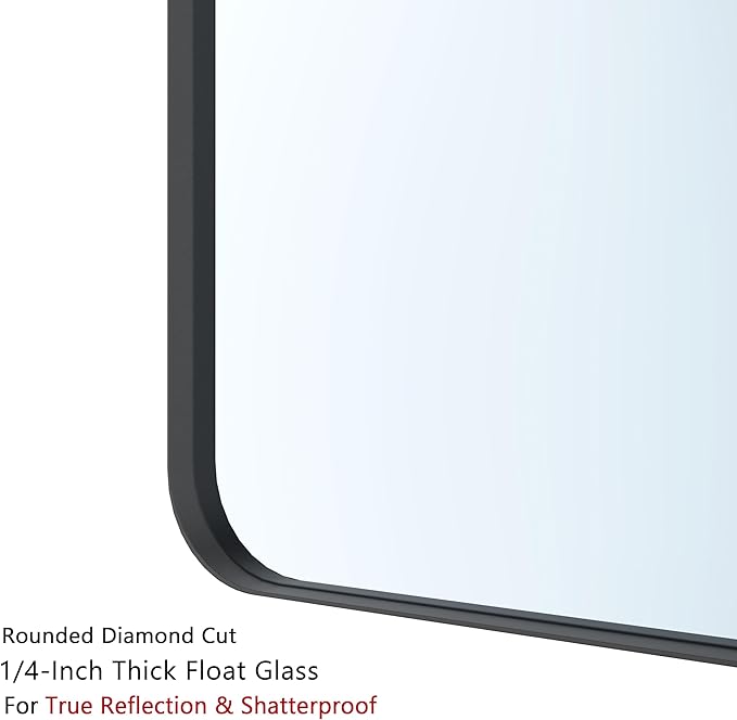 VocalStar 55 x 30 Inch Black Bathroom Mirror for Wall, Large Rounded Rectangle Metal Framed Bathroom Wall Vanity Mirror Farmhouse, 1/4-inch Shatterproof Glass | Ultra-Flush Hanging