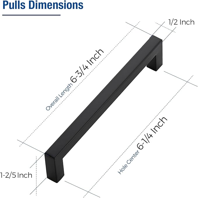 JOY DECOR 40 Pack Cabinet Handles, Black Cabinet Pulls, 6-1/4 Inch Kitchen Closet Handles Square Drawer Pulls Stainless Steel Drawer Hardware, 160mm Hole Centers