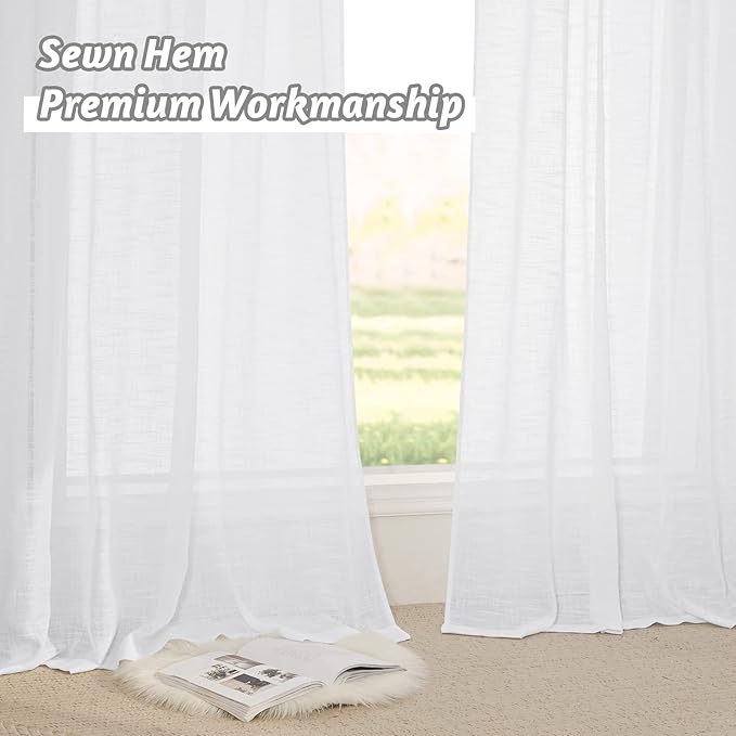 RYB HOME White Sheer Curtains for Kitchen, Light Filtering Textured Short Durability Drapes for Small Window, Curtain Tiers for Bathroom, W 42 x L 45 inches, 2 Panels Set