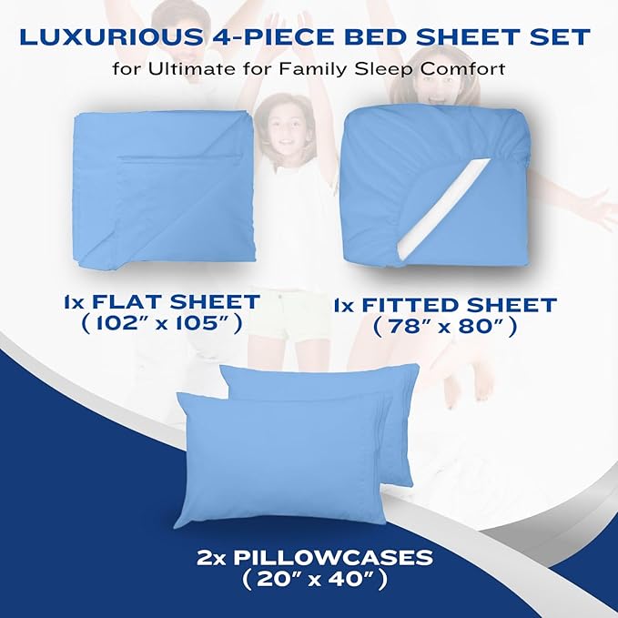 DREAMCARE Twin XL Sheet Sets - 4pc Cooling Sheets XL Twin Sheets - up to 21” Deep Pocket – Hotel Luxury Extra Long 100% Brushed Microfiber with Side Pocket - L. Blue