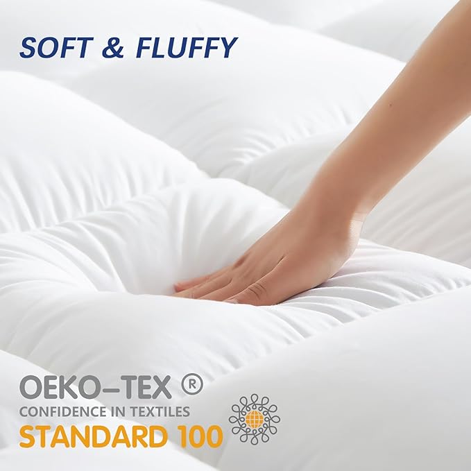 CYMULA California King Mattress Topper, Cooling Mattress Pad Cover, Extra Thick Pillow Top Mattress Topper with 8-21 Inch Elasticated Deep Pockets, Plush Down Alternative Fill Mattress Protector