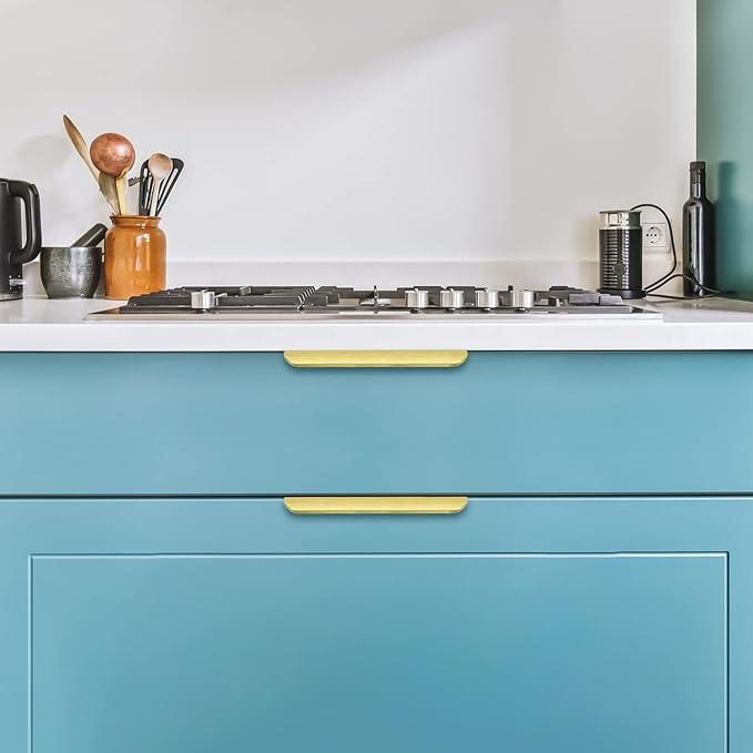 Ravinte Hardware 30 Pack Gold Cabinet Handles, 5.9 Inch (150mm) Finger Edge Pulls, 5 Inch Hole Center, Finger Pulls for Cabinets