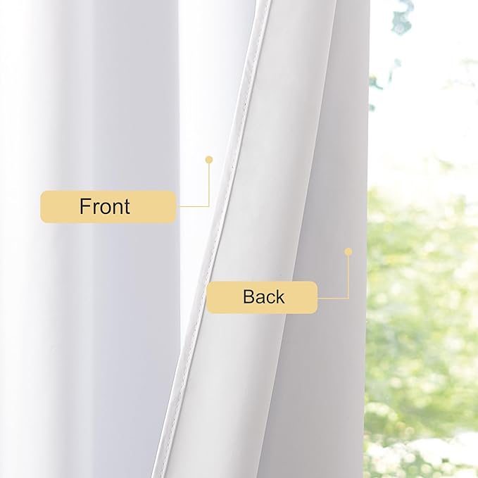 NICETOWN White Blackout Curtains W52 x L84 2 Panels, Grommet Full Blackout Window Treatments Heat Blocking for Bedroom/Living Room