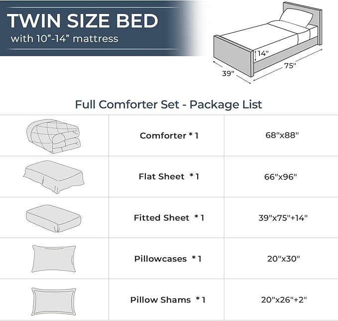 HEVUMYI Twin Comforter Set - 5-Piece All Season Bed in a Bag Twin, Ultra Soft Bedding Set with Comforter, Flat Sheet, Fitted Sheet, Pillowcases, Pillow Shams, Dark Grey