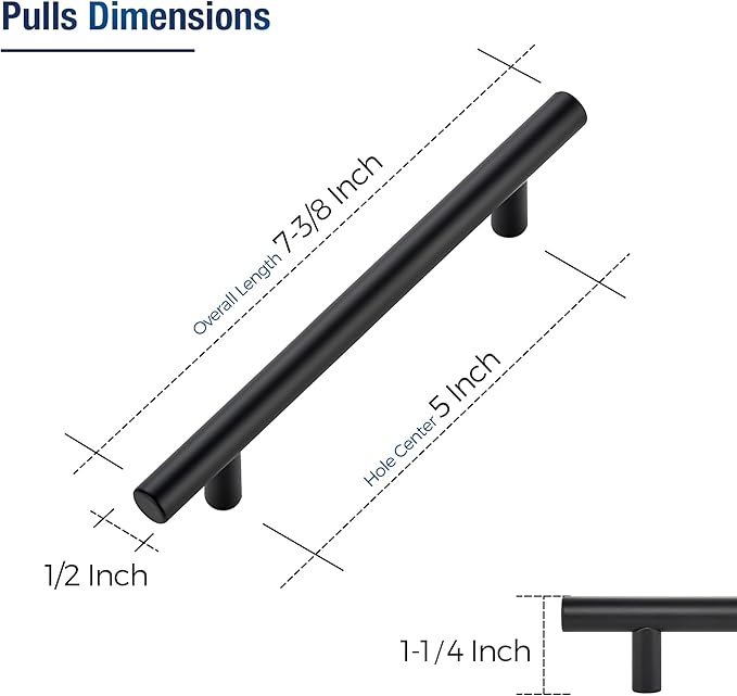 JOY DECOR 15 Pack Cabinet Handles, Black Cabinet Pulls, 5 in Hole Center Kitchen Hardware, Stainless Steel T Bar Handles for Dresser Drawers