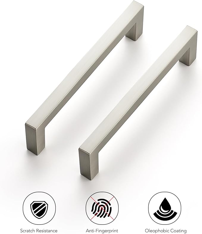Ravinte 20 Pack Solid 4 Inch Center to Center Slim Square Bar Drawer Handles - Cabinet Hardware Brushed Nickel Pulls for Kitchen and Drawers