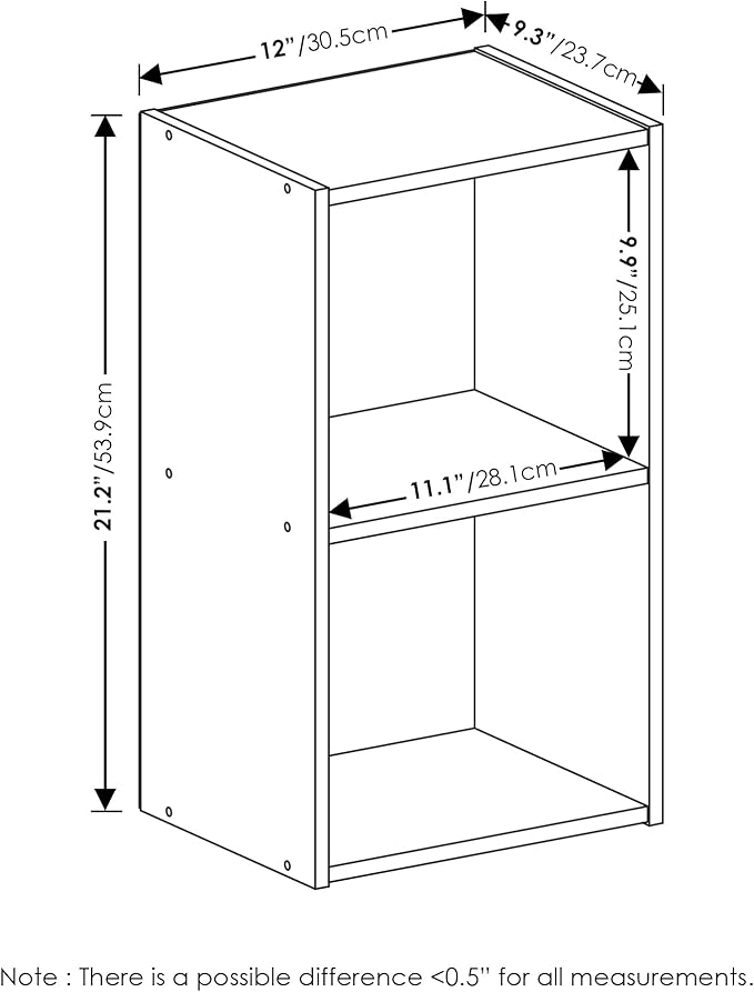 Furinno PASIR Book Shelf, 2-Tier Modern Bookshelf, Open Shelves Bookcase 9" x 12" x 21", for Living Room, Bedroom, Home Office, White