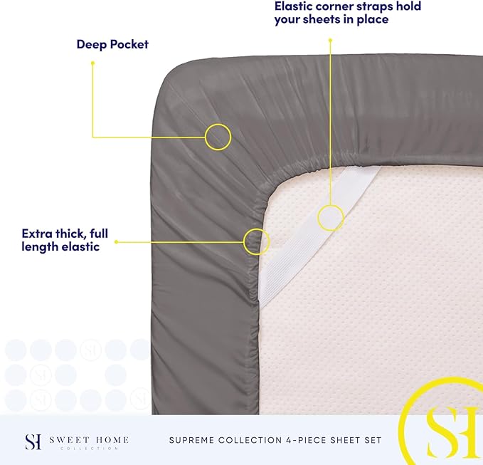 Twin XL Sheets - Breathable Luxury Sheets with Full Elastic & Secure Corner Straps Built In - 1800 Supreme Collection Extra Soft Deep Pocket Bedding Set, Sheet Set, Twin XL, Gray