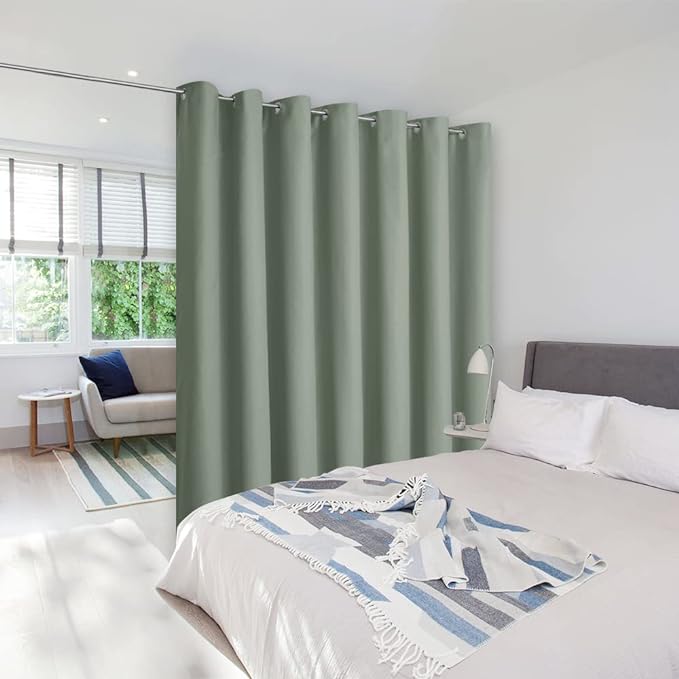 NICETOWN Room Separating Divider, Greyish Green Room Divider Curtain Screen Partition, Function Thermal Blackout Patio Door Curtain, Sliding Door Insulated Curtain for Patio, 8.3ft Wide x 11ft Long