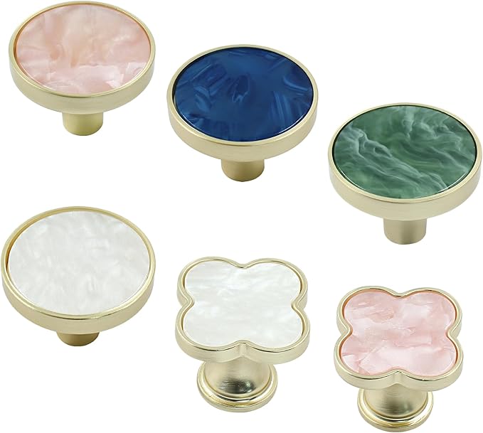 12 Pcs Four-Leaf Drawer Pulls Knobs, Gold Dresser Cabinet Knobs Pulls for Kitchen Cabinet Cupboard Door Furniture Decorative, Pink