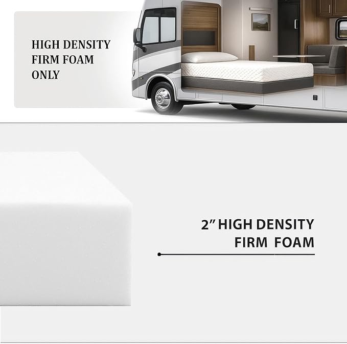 Foamma 2” x 48” x 80” Truck, Camper, RV High-Density Bunk Mattress Topper Foam Replacement, Made in USA, Comfortable, Travel Trailer, CertiPUR-US Certified, Cover Not Included