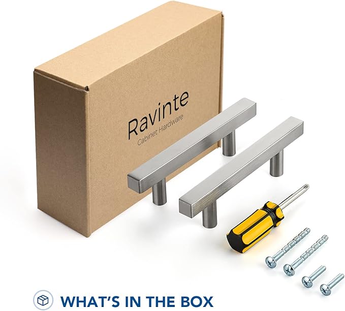 Ravinte 40 Pack Cabinet Handles 3 Inch Brushed Nickel Cabinet Pulls Square Hardware for Kitchen Cabinets - 5 Inch Total Length