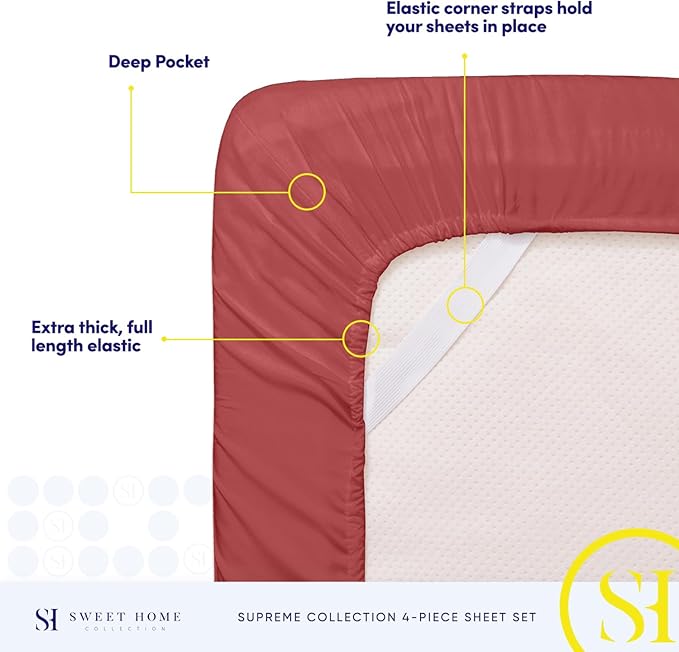 Full Size Sheet Sets - Breathable Luxury Sheets with Full Elastic & Secure Corner Straps Built In - 1800 Supreme Collection Extra Soft Deep Pocket Bedding Set, Sheet Set, Full, Burgundy