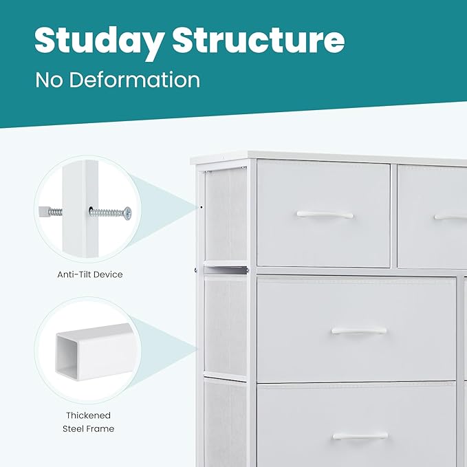 OLIXIS Dresser for Bedroom with 9 Drawers, Tall Fabric Dresser for Storage and Organization, Bedroom Dressers, Chest of Drawers for Living Room, Closet