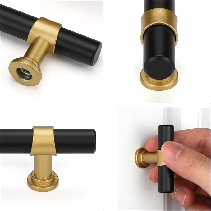 goldenwarm 10 Pack Black and Gold Cabinet Pulls 3 Inch Kitchen Cabinet Handles Black Kitchen Drawer Pulls for Dresser Bathroom Modern Hardware,Zinc Alloy Base
