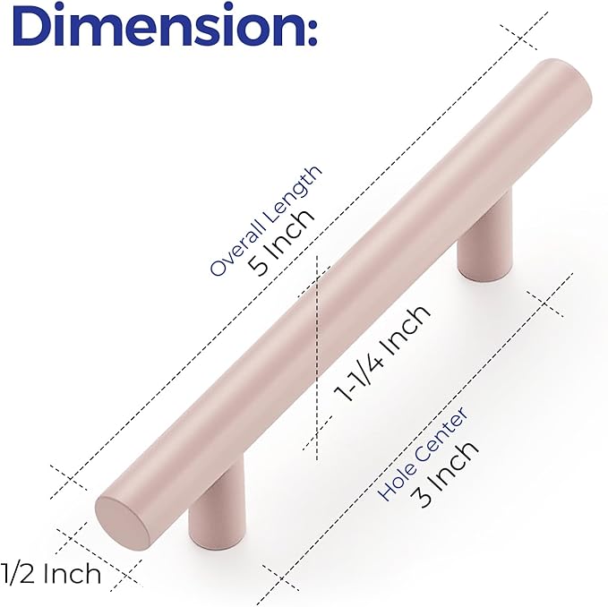 Ravinte 3 Pack | 5 Inch Cabinet Pulls Pink Stainless Steel Kitchen Drawer Pulls Cabinet Handles 5 InchLength, 3 Inch Hole Center