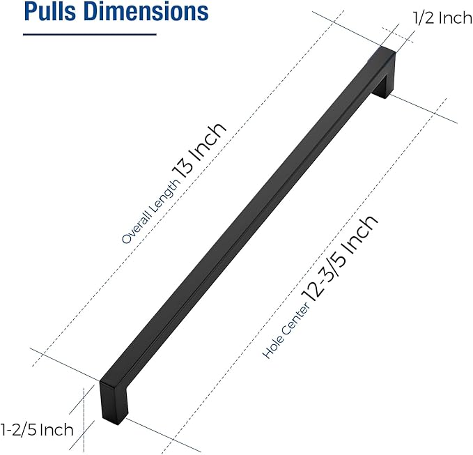 JOY DECOR 25 Pack Cabinet Handles, Black Cabinet Pulls, 12-3/5 Inch Kitchen Closet Handles Square Drawer Pulls Stainless Steel Drawer Hardware, 320mm Hole Centers