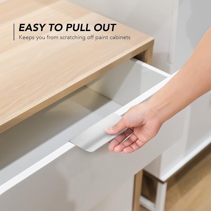 Ravinte Hardware 12 Pack Silver Cabinet Handles, 3.15 Inch (80mm) Finger Edge Pulls, 2-1/2 Inch Hole Center, Finger Pulls for Cabinets