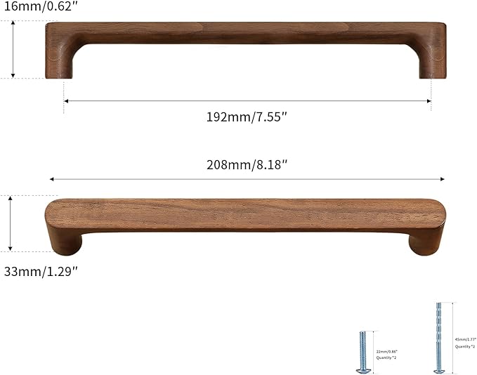 Walnut Round 7-1/2in 4 pcs Wooden Drawer Pulls Handle pulls for cabinets Kitchen Cabinet Drawer pulls Cabinet Door Pull