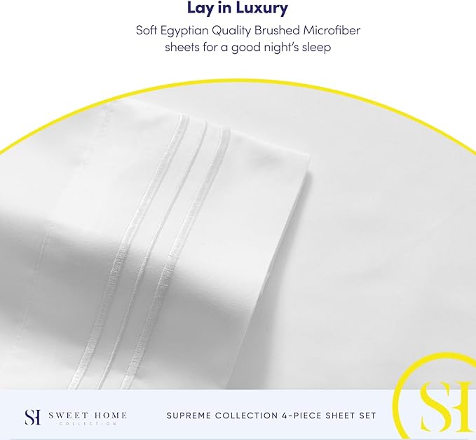 1800 Supreme Collection - Breathable Luxury California King Sheet Set with Full Elastic & Secure Corner Straps Built In, Cal King Deep Pocket Bedding Set, White