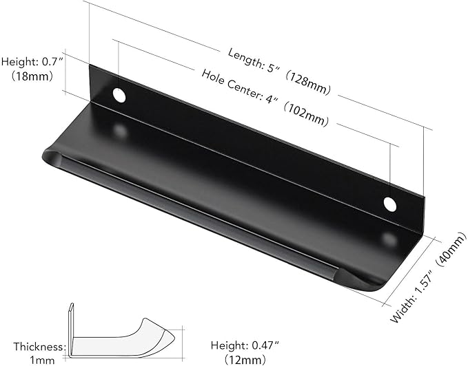 Ravinte Hardware 6 Pack Black Cabinet Handles, 5 Inch (128mm) Finger Edge Pulls, 4 Inch Hole Center, Finger Pulls for Cabinets