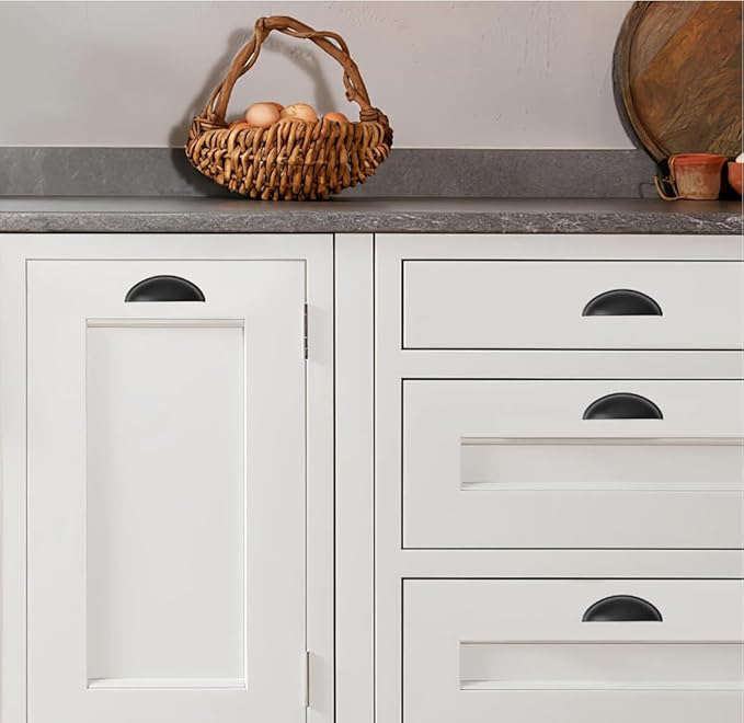 khtumeware 2 Pack 3-1/2" Drawer Pulls Matte Black Cabinet Cup Pulls Kitchen Hardware Cabinet Handles Drawer Handles Knobs 3.5 inch Hole Center