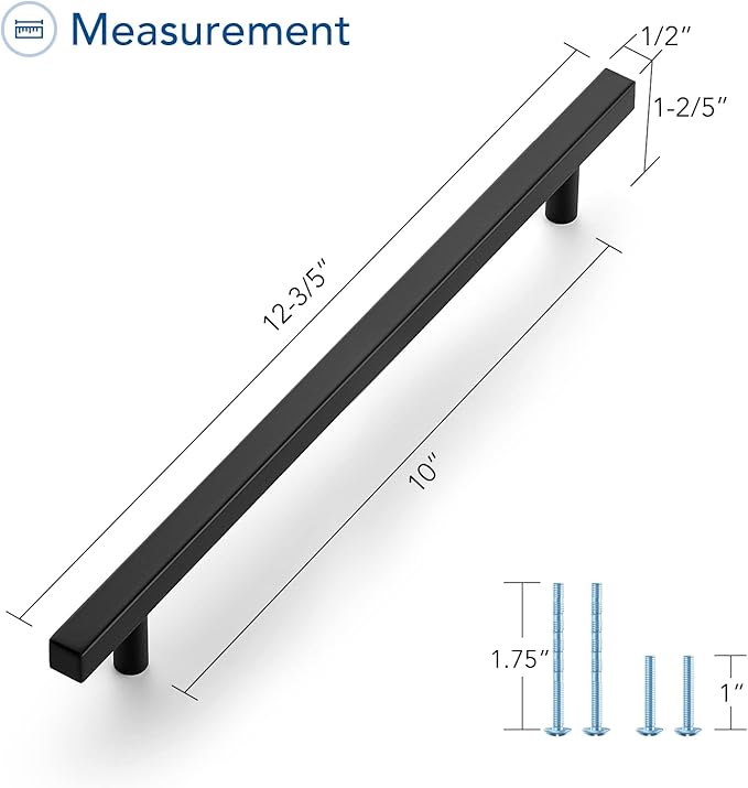 Ravinte Black Cabinet Handles 20 Pack 10 inch Matte Black Square Cabinet Pulls Kitchen Hardware 12-1/2 inch Overall Length Kitchen Drawer Pulls