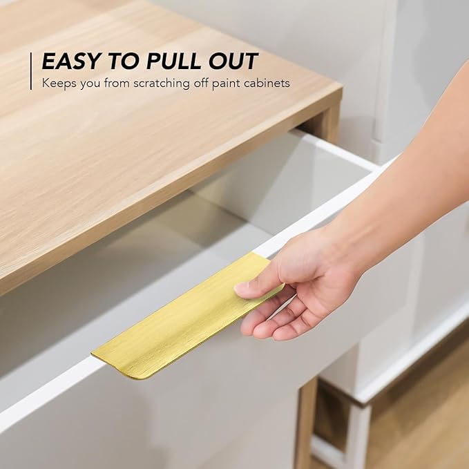 Ravinte Hardware 12 Pack Gold Cabinet Handles, 5 Inch (128mm) Finger Edge Pulls, 4 Inch Hole Center, Finger Pulls for Cabinets