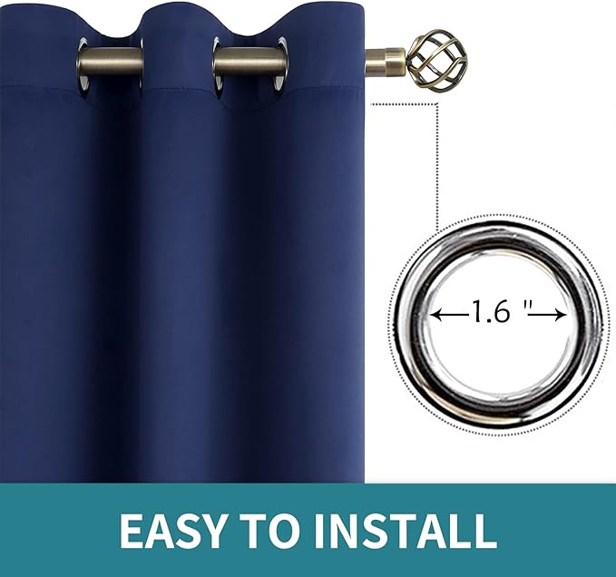 BGment Blackout Curtains for Bedroom - Grommet Thermal Insulated Room Darkening Curtains for Living Room, Set of 2 Panels, Each 46 x 54 Inch, Navy Blue