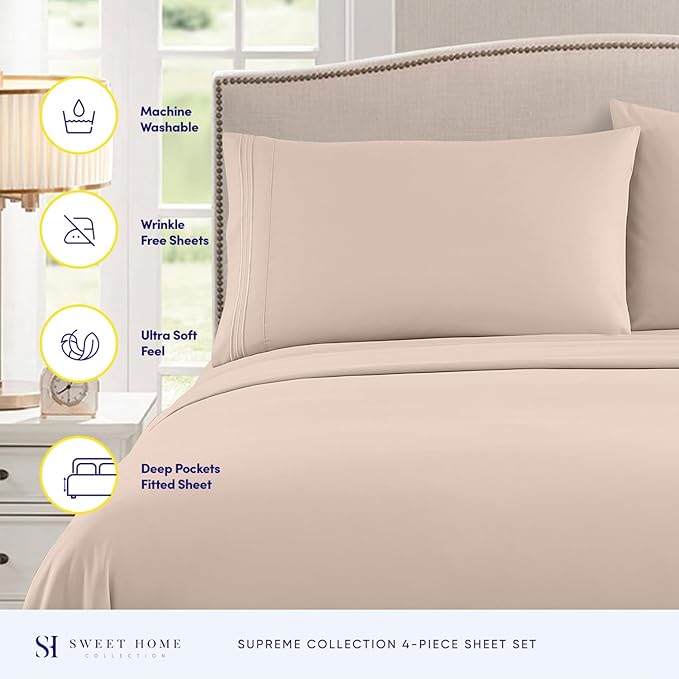 Full Size Sheet Sets - Breathable Luxury Sheets with Full Elastic & Secure Corner Straps Built In - 1800 Supreme Collection Extra Soft Deep Pocket Bedding, Sheet Set, EXTRA DEEP pocket - Full, Beige