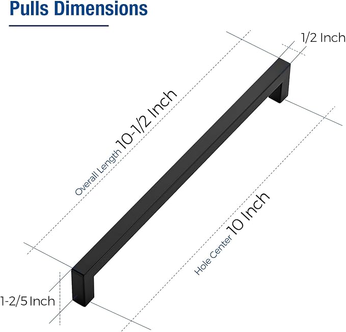 JOY DECOR 30 Pack Cabinet Handles, Black Cabinet Pulls, 10 Inch Kitchen Closet Handles Square Drawer Pulls Stainless Steel Drawer Hardware, 256mm Hole Centers