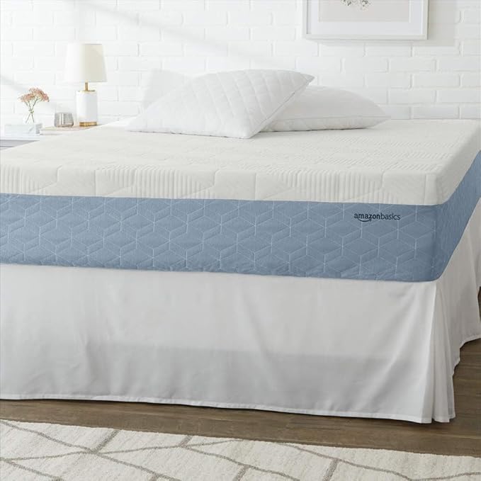 Amazon Basics Memory Foam Mattress, Medium Firm, Cooling Gel, King Size Mattress, CertiPUR-US® Certified Foam, 80 x 76 x 12 inches, White/Gray