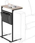 Vantic C Shaped End Table, Small Side Table for Couch and Recliner, Slide Under Sofa Tray Desk with Storage Bag for Living Room and Bedroom, Greige