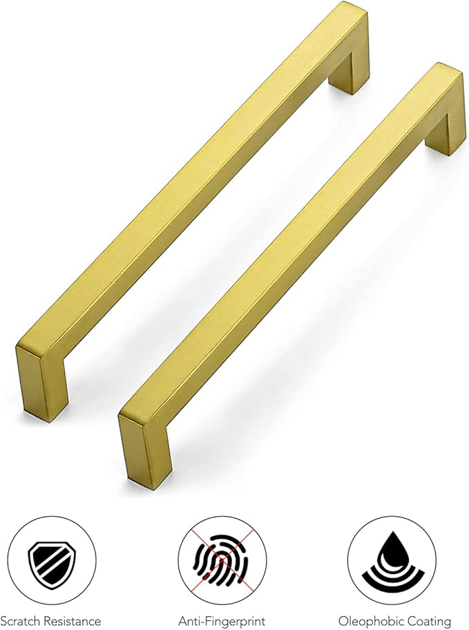 Ravinte 10 Pack 7-1/2 Inch Kitchen Square Cabinet Handles Brushed Brass Pulls Kitchen Cabinet Hardware Handles for Cupboard Drawer Pulls