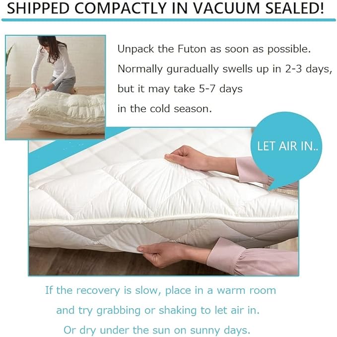 EMOOR Japanese Futon Mattress CLASSE King Made in Japan White, Foldable Floor Sleeping Bed Tatami Mat