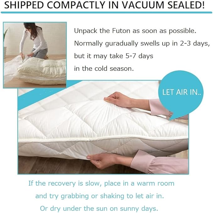 EMOOR Japanese Futon Mattress CLASSE & Fitted Sheet PRESSO Twin Made in Japan, Cotton (White) Foldable Floor Sleeping Bed Tatami Mat