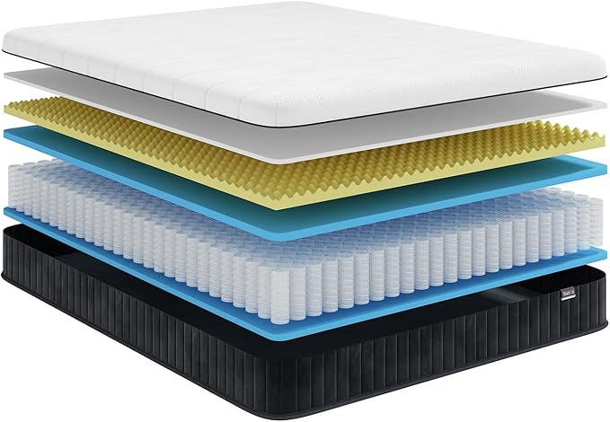 Swbvs Queen Mattress 12 Inch, Hybrid Mattress Queen Size, Bed Matress in a Box, Pressure Relief & Fiberglass Free