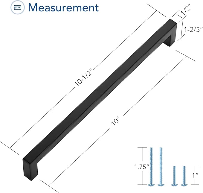 Ravinte 30 Pack Square Cabinet Pulls 10 Inch Black Kitchen Cabinet Handles Matte Black Kitchen Hardware for Cabinet Black Drawer Pulls Black Square Bar Cabinet Pulls Drawer Handles